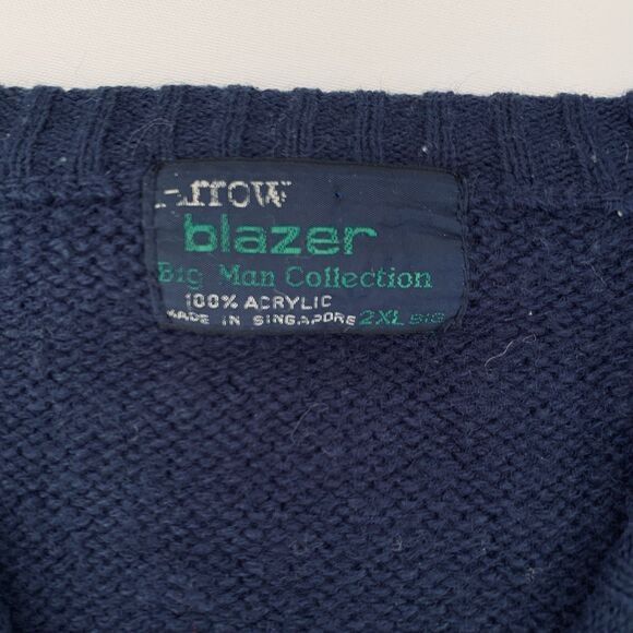 VTG Arrow Sweater 2XL Blue Pink Argyle Chunky Knit VNeck Grandpa Golf Preppy 90s - Picture 3 of 7